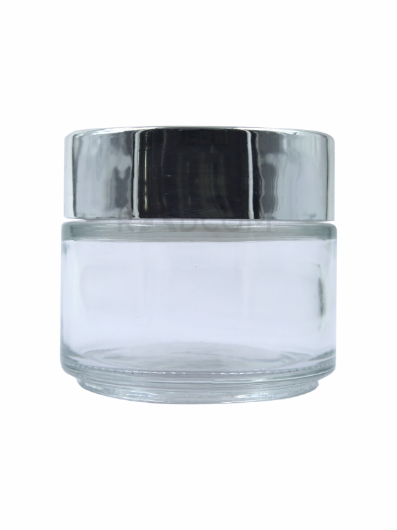100GM Glass Jar - Clear-With Plastic Silver Cap With Inner Lid
